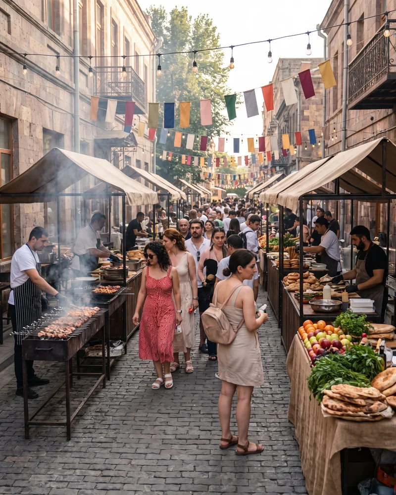 Armenia Restaurant Market 2024-2025: New Chains, Growth A gastro festival on a street in central Yerevan: food stalls and guests